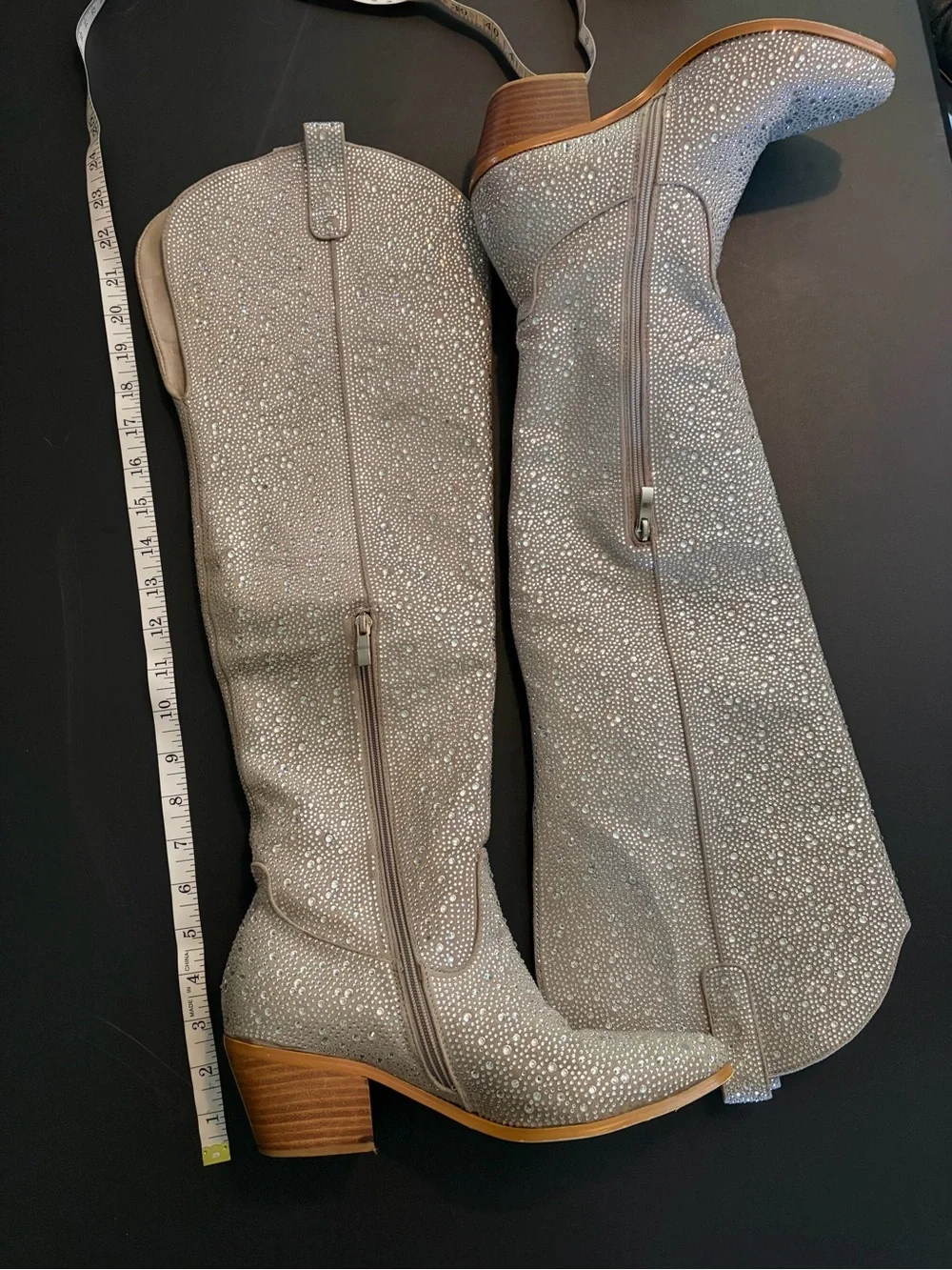 Silver Rhinestone Over-the-Knee Cowboy Boots Sparkly Western Tall Boots Size 8
